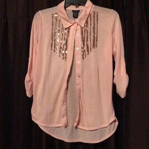 Pink Sequined Button Up